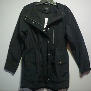 NWT J. Crew Classic Black Hooded Rain Jacket